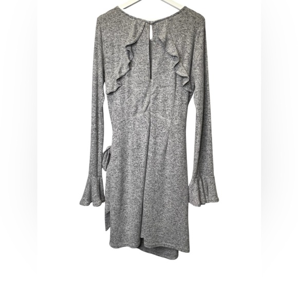 Lulus | Favorite Tune Heather Grey Faux Wrap Sweater Dress Sz M - Picture 5 of 10